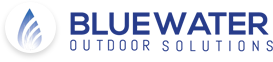 A blue and white logo for bluewater door service.